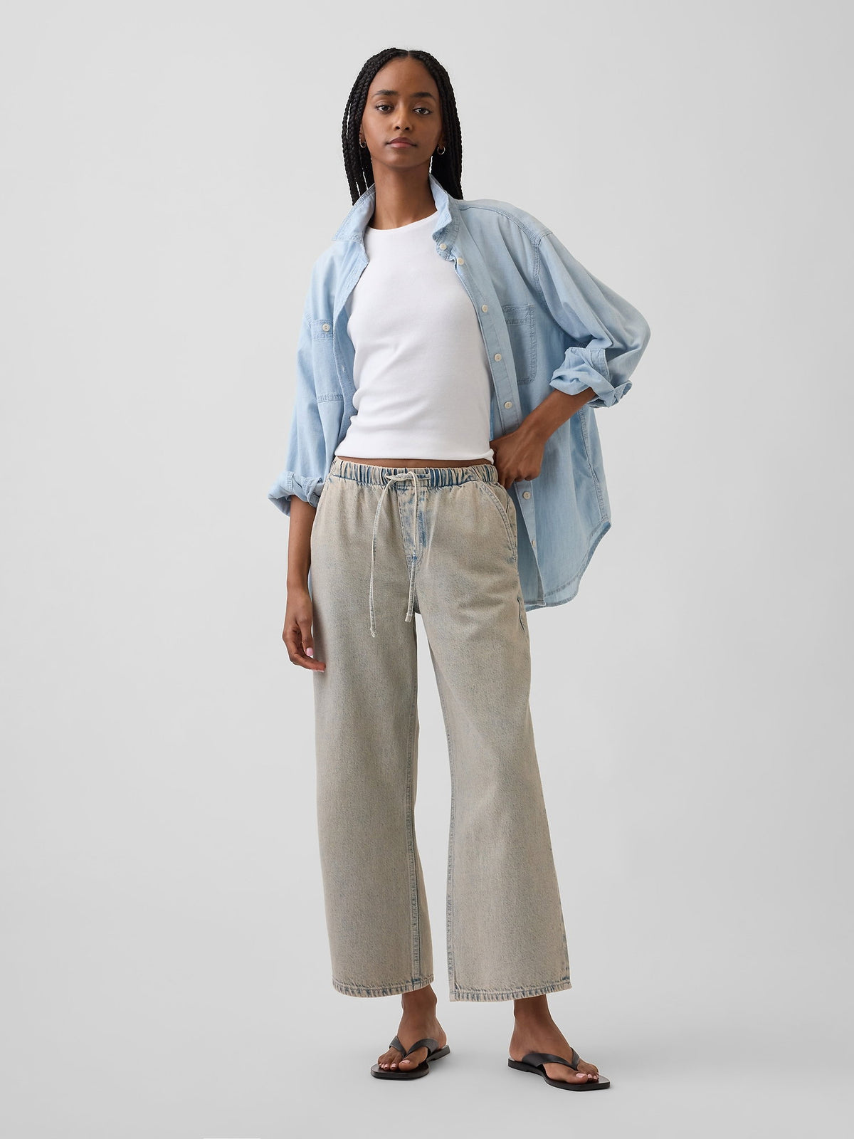 Açık Mavi Low Rise '90s Loose Easy Crop Jean Pantolon