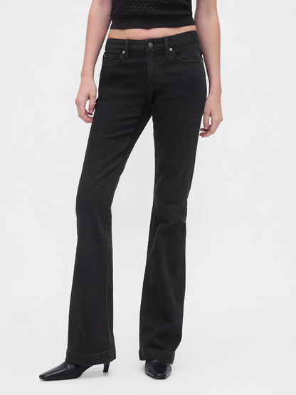 Siyah Low Rise Flare Jean Pantolon