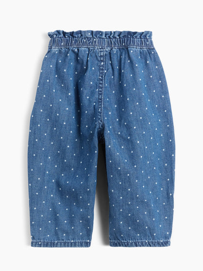 Mavi Polka Dot Pull-on Fırfır Barrel Jean Pantolon