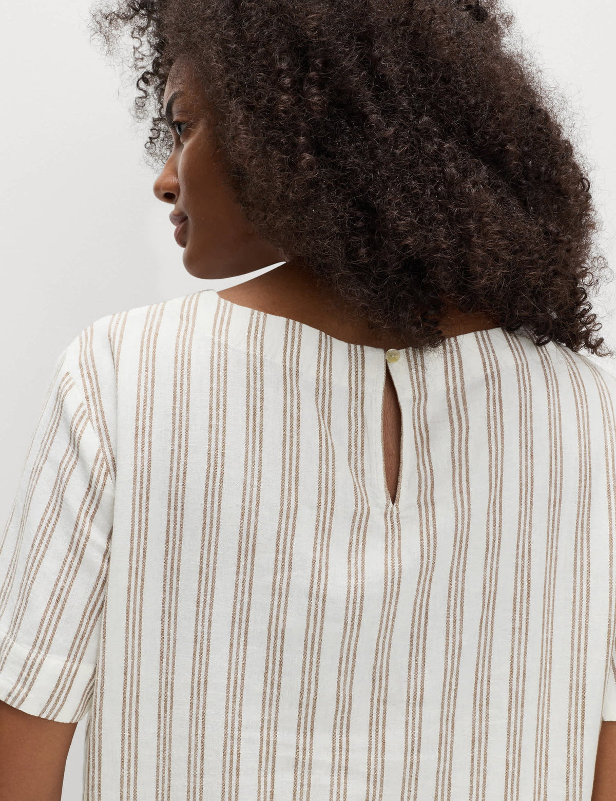 Keten Karışımlı Çizgili Relaxed Fit T-shirt