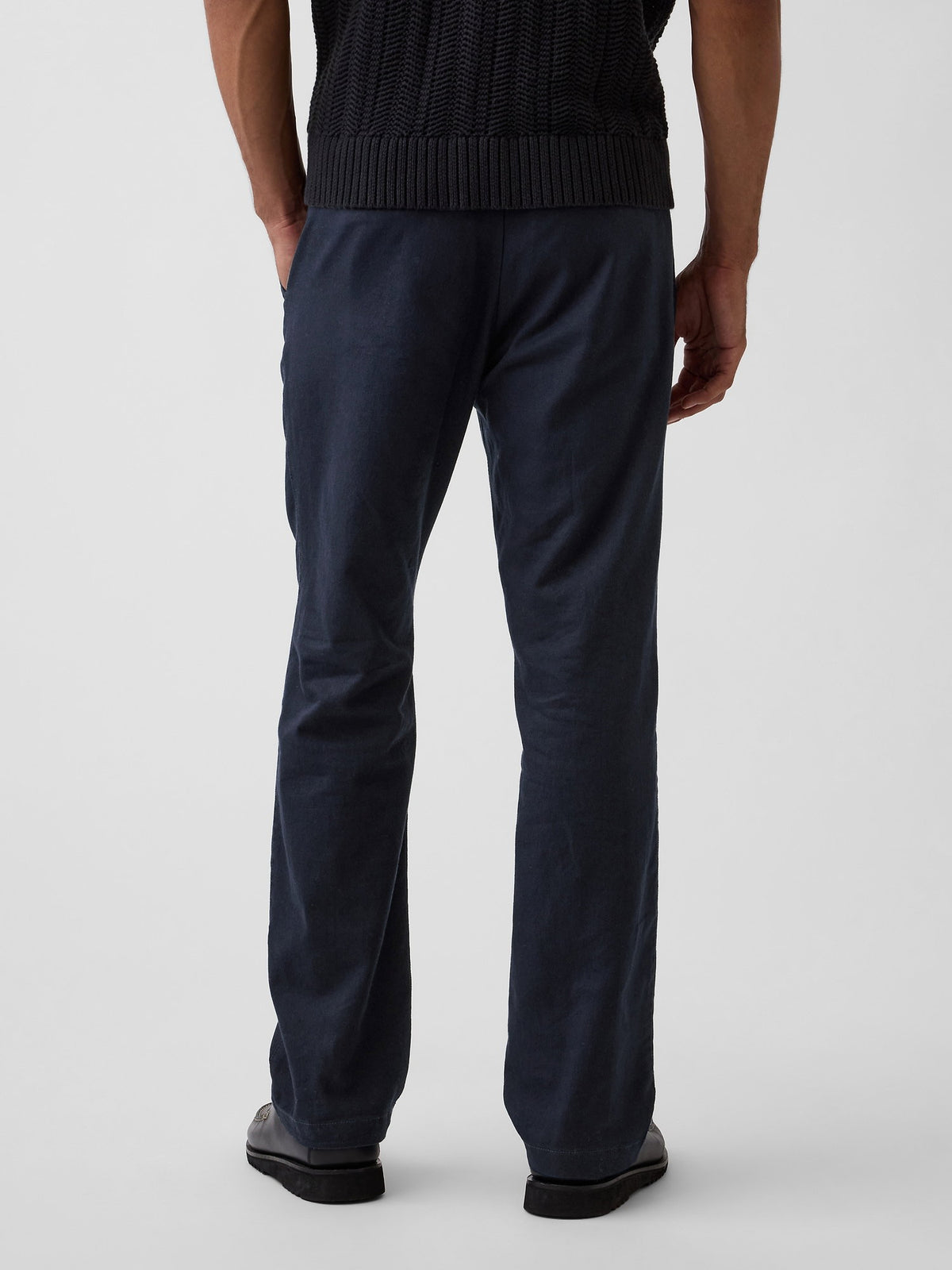 Lacivert Keten Pamuk Karışımlı Relaxed Straight Pantolon