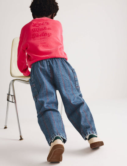 %100 Pamuklu Çizgili Jean Pantolon (2-8 Yaş)