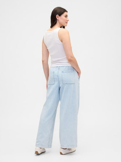 Açık Mavi High Rise Pull-on Wide-leg Jean Pantolon