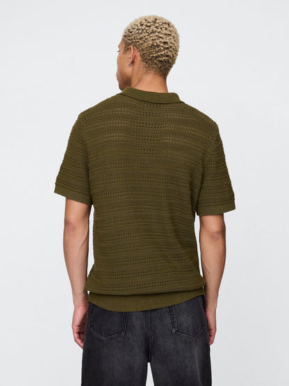 Haki Örgü Polo T-shirt