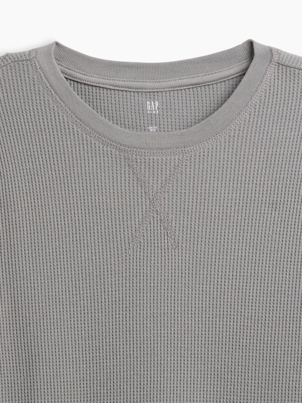 Açık Gri Waffle-knit Bisiklet Yaka T-shirt