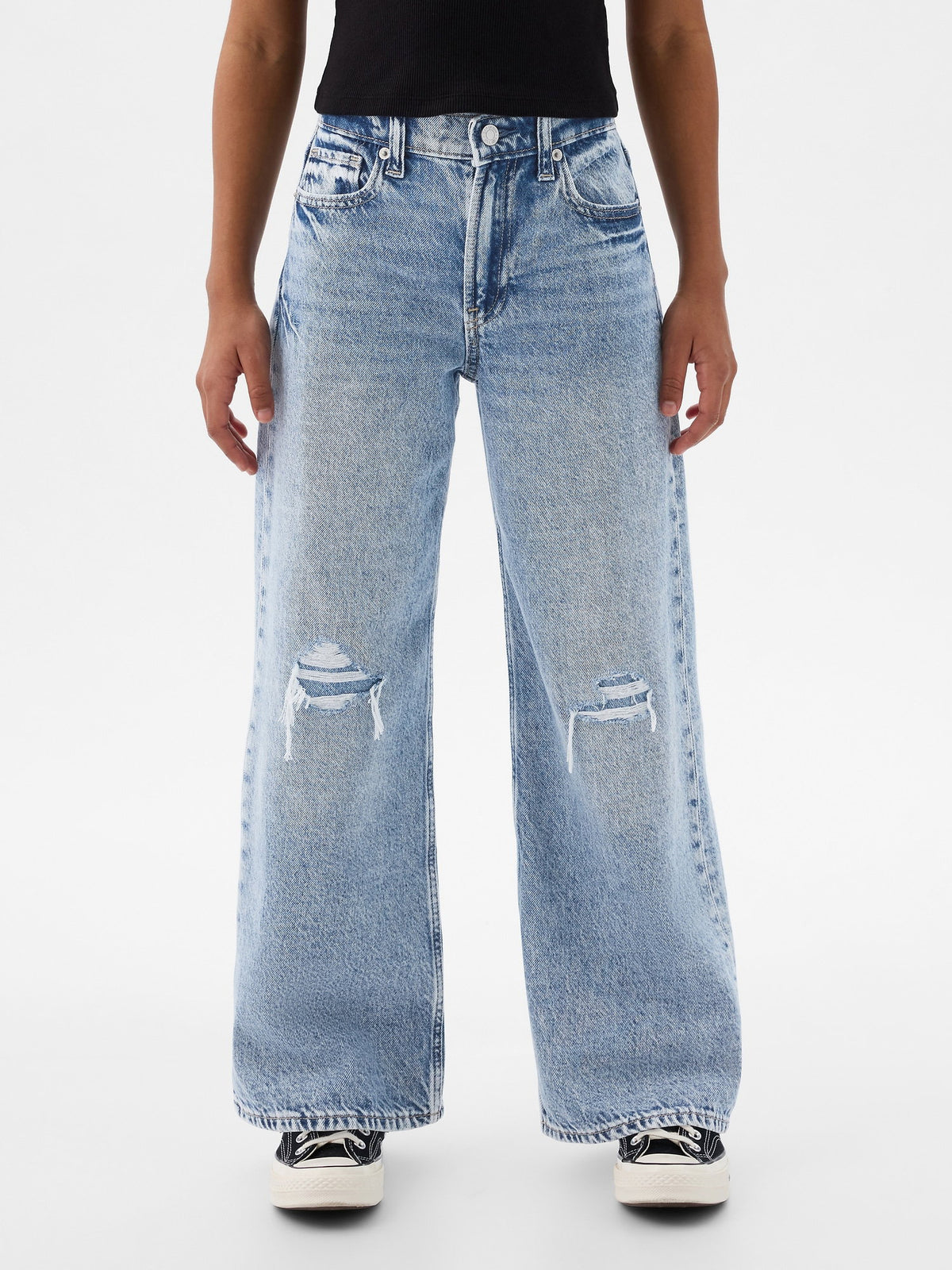 Açık Mavi Low Rise Stride Wide-leg Jean Pantolon