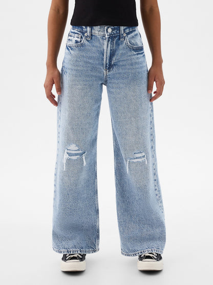 Açık Mavi Low Rise Stride Wide-leg Jean Pantolon