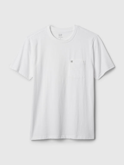 Beyaz Organik Pamuk Cepli T-shirt