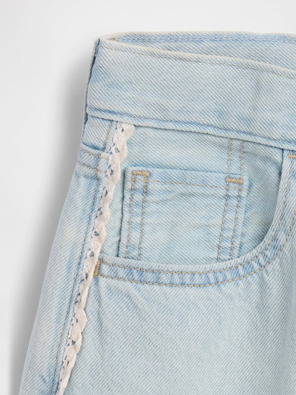 Açık Mavi Low Rise Longline Denim Şort
