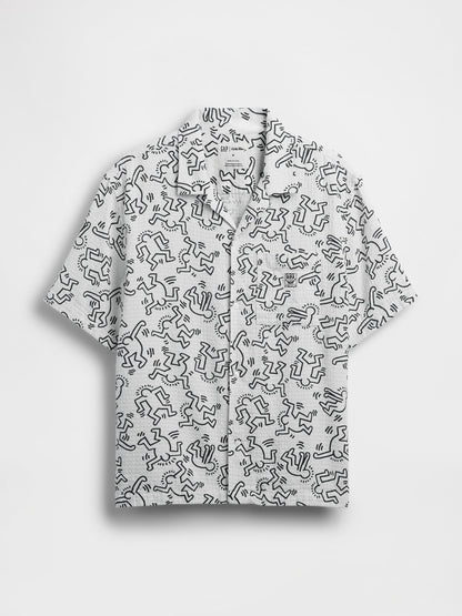 Kırık Beyaz Keith Haring Textured Gömlek
