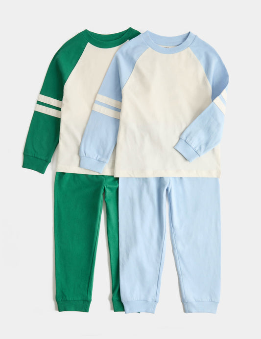 2'li Saf Pamuklu Raglan Kollu Çocuk Pijama Takımı