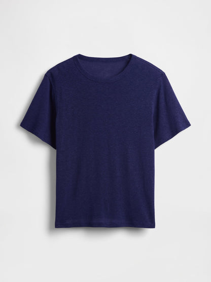 Lacivert Keten Karışımlı Relaxed T-shirt