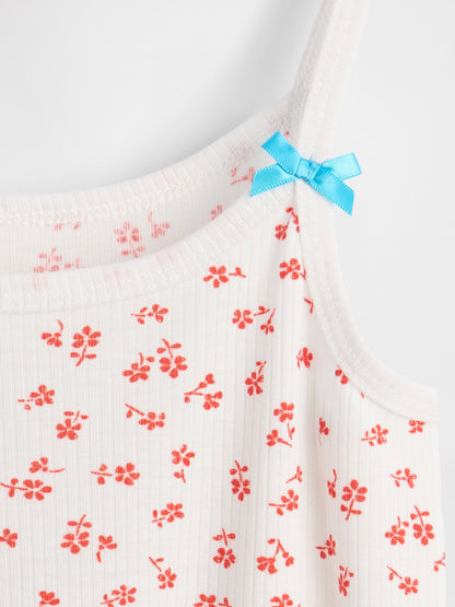 Çiçek Desenli Çocuk Geri Dönüştürülmüş Fitilli Pijama Tank Üstü