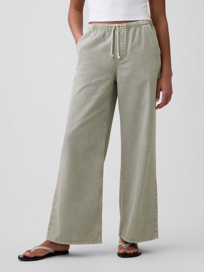 Gri Mid Rise Pull-on Wide-leg Jean Pantolon
