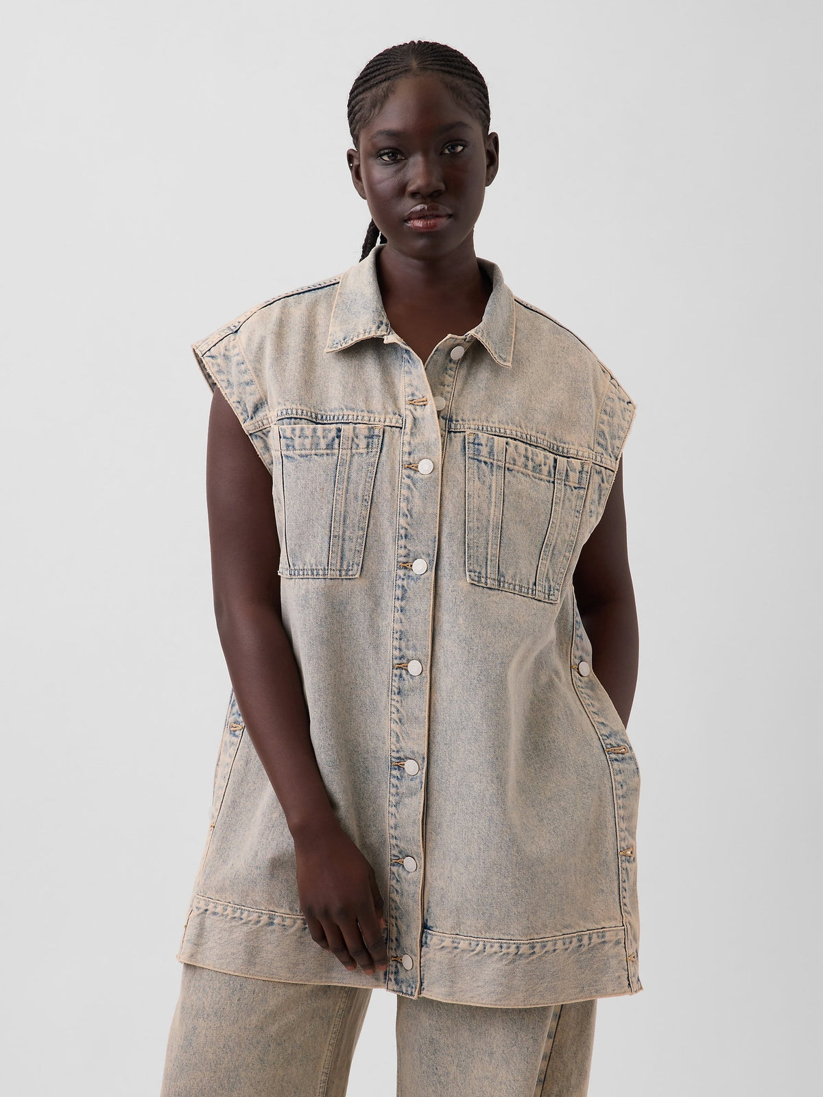 Açık Mavi Gap × Hfr Denim Oversized Yelek By Nicole Benefield Portfolio