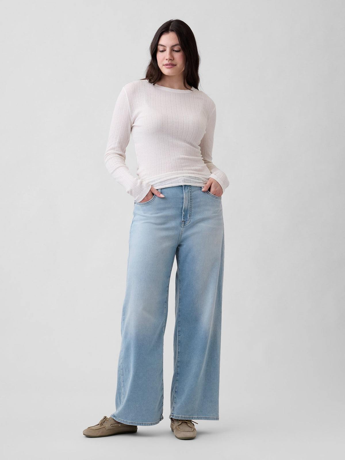 Açık Mavi High Rise Wide-leg Jean Pantolon