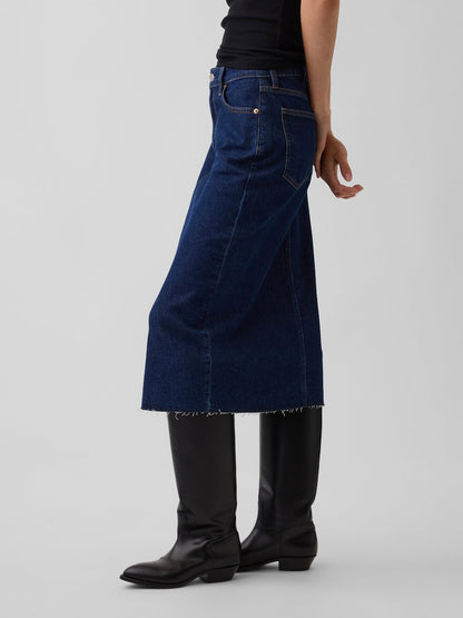 Koyu Mavi Denim Midi Kalem Etek