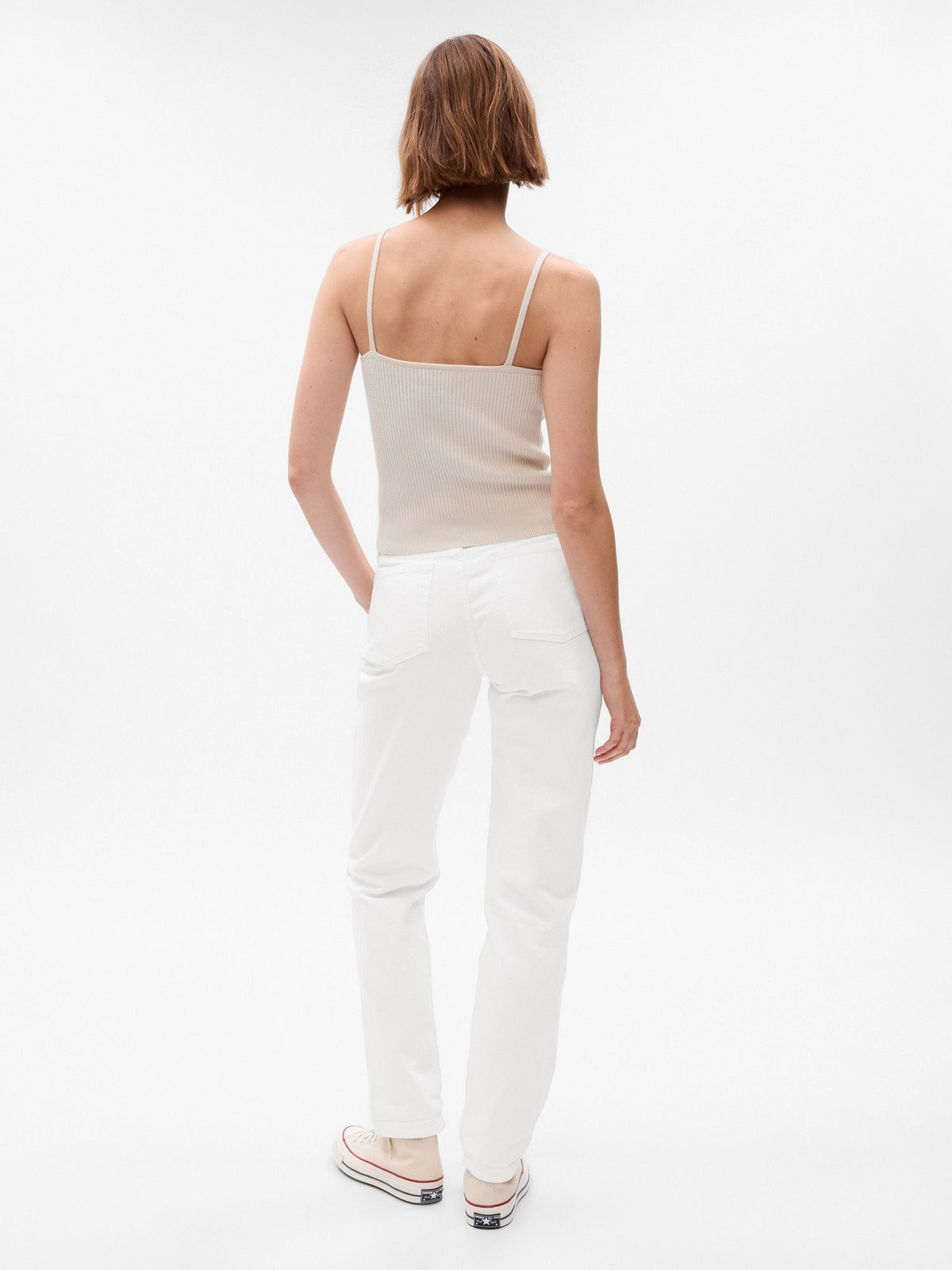 Beyaz Mid Rise Girlfriend Jean Pantolon