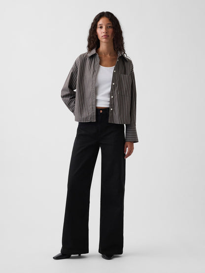 Siyah High Rise Stride Wide-leg Jean Pantolon