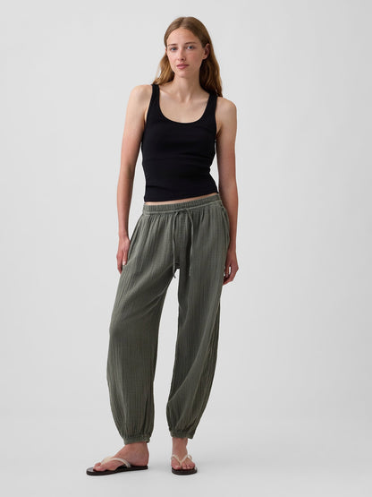 Haki Pamuk Gauze Barrel Jogger Pantolon
