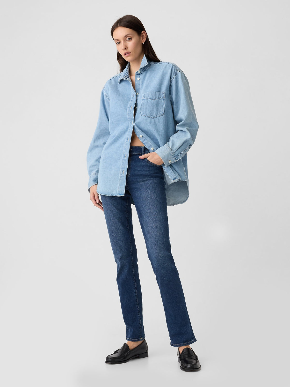 Koyu Mavi Mid Rise Straight Jean Pantolon