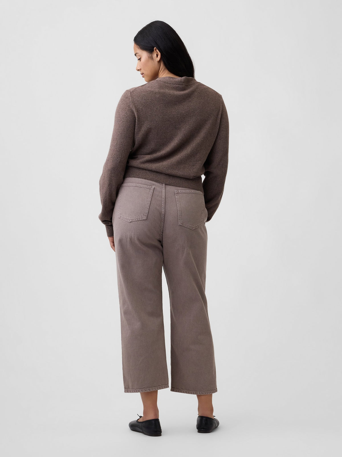 Açık Kahverengi Low Slung Relaxed Straight Crop Jean Pantolon