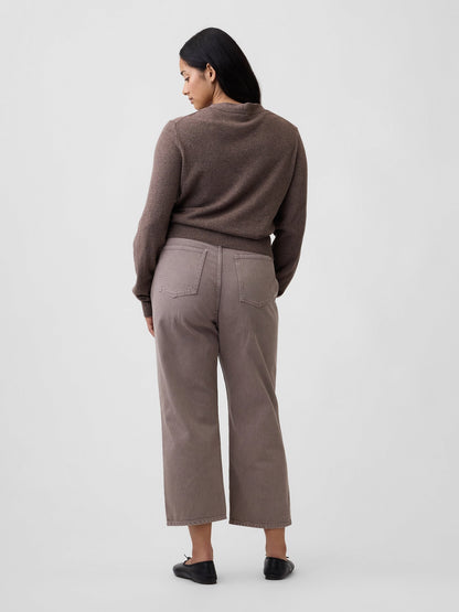 Açık Kahverengi Low Slung Relaxed Straight Crop Jean Pantolon