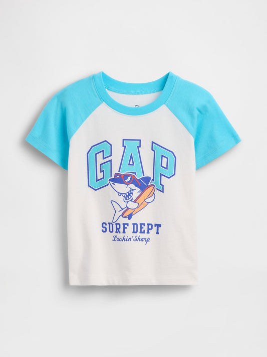 Buz Mavisi Colorblock Grafik Baskılı T-shirt