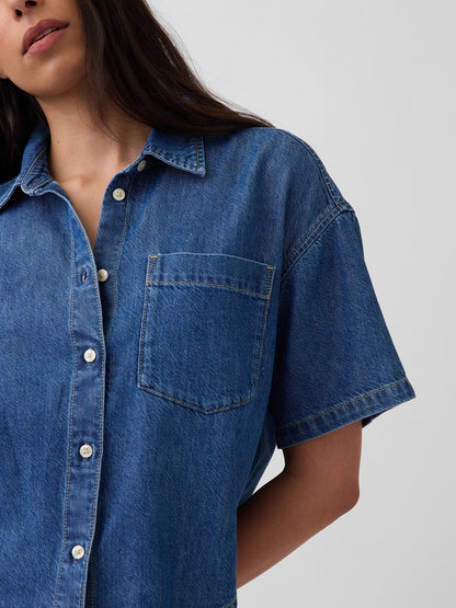 Mavi Ultrasoft Denim Oversized Camp Gömlek
