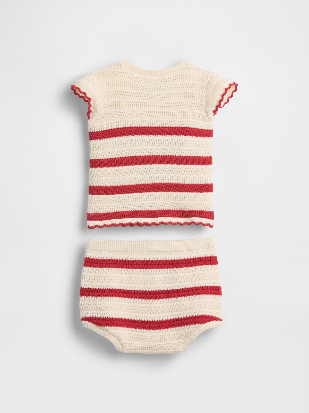Kırmızı Baby Crochet Stripe Outfit Set