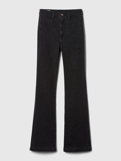 Siyah High Rise '70s Flare Jean Pantolon