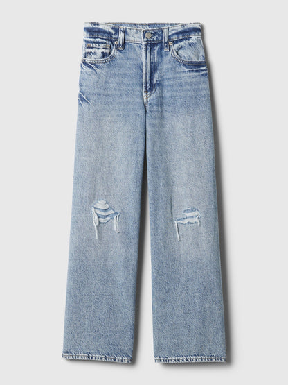 Açık Mavi Low Rise Stride Wide-leg Jean Pantolon