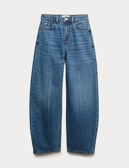 Yüksek Bel Barrel Leg Jean