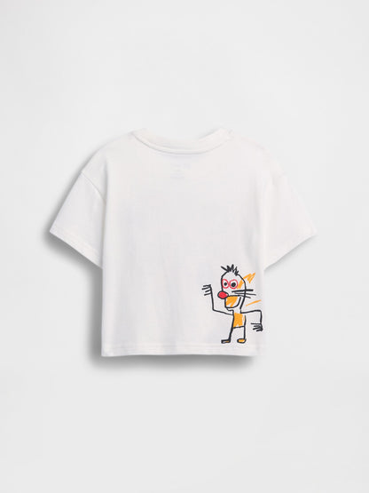 Beyaz Jean-michel Basquiat Grafik Baskılı T-shirt