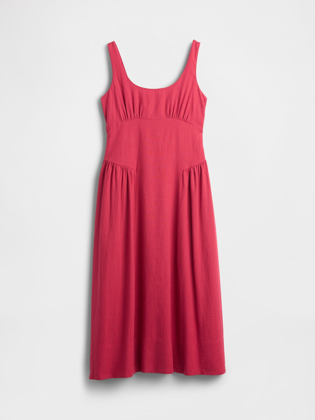 Kırmızı Keten Karışımı Shirred Maxi Elbise