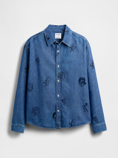 Mavi Jean-michel Basquiat Baskılı Denim Gömlek