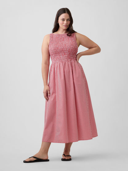 Beyaz Smocked Boatneck Maxi Elbise