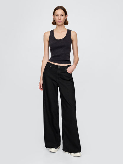 Siyah Mid Rise Ultrasoft Baggy Jean Pantolon
