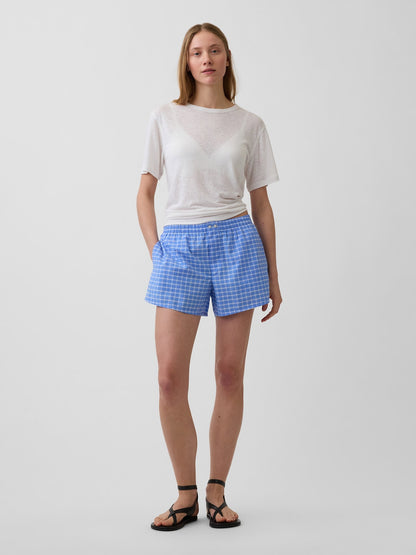 Açık Mavi 4 Seersucker Kareli Boxer Şort