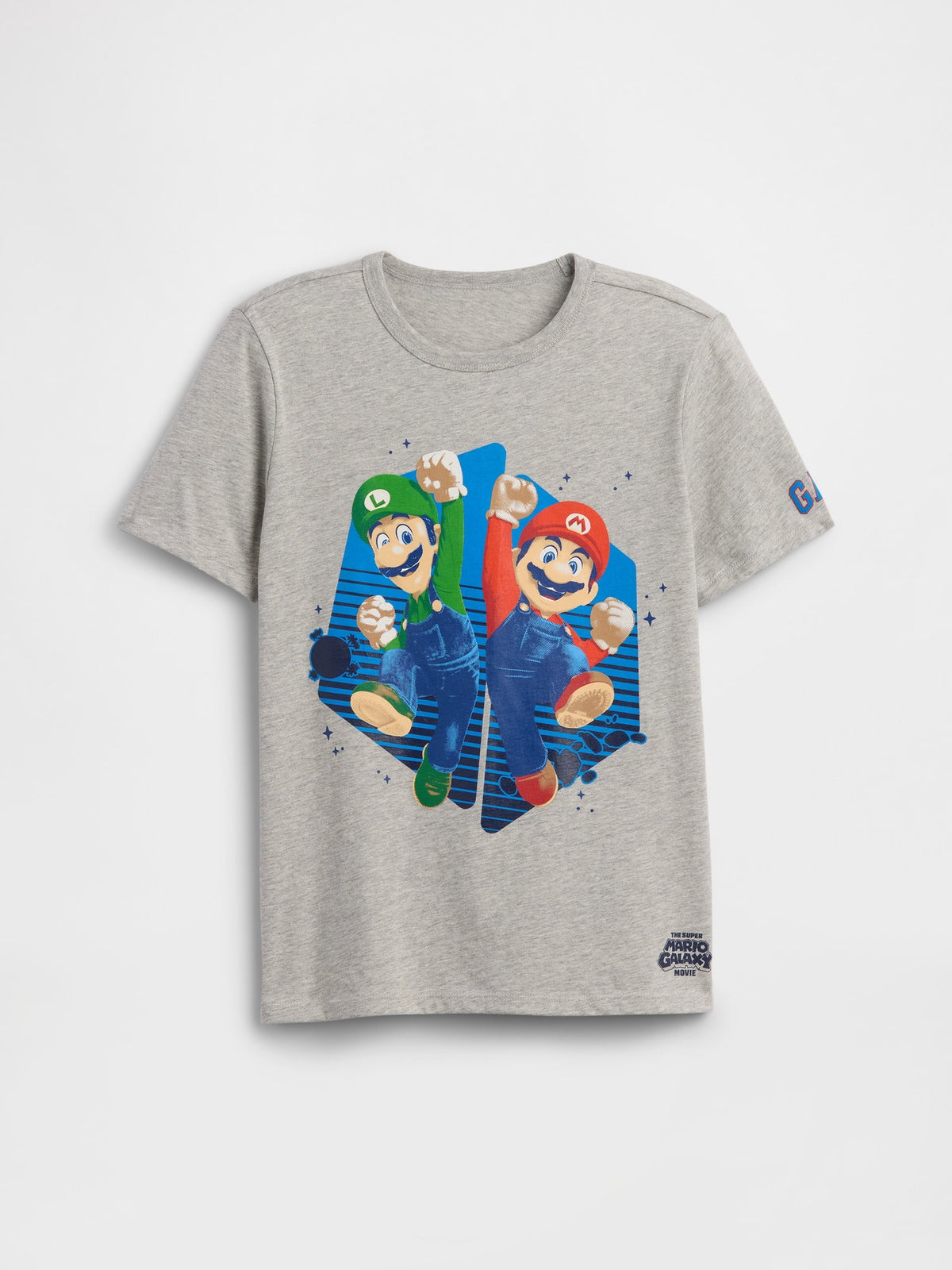 Gri Süper Mario Grafik Baskılı T-shirt