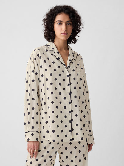 Bej Desenli Poplin Pijama Üstü