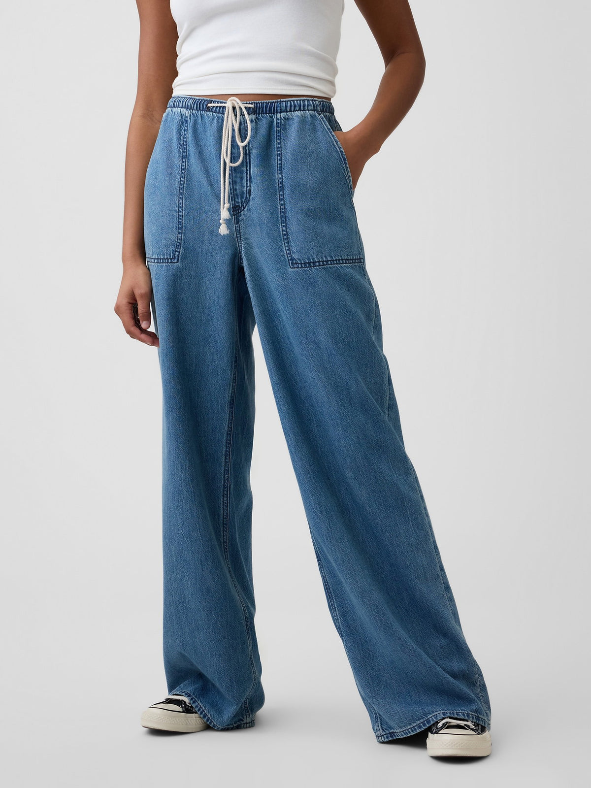 Mavi Mid Rise Pull-on Süper Hafif Wide-leg Jean Pantolon