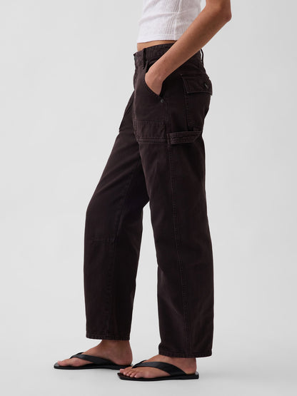 Kahverengi Mid Rise Barrel Utility Ankle Pantolon