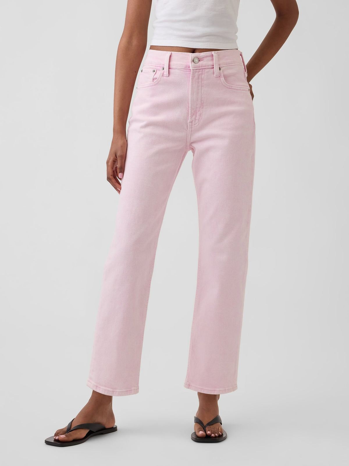Açık Pembe High Rise '90s Slim Straight Crop Jean Pantolon