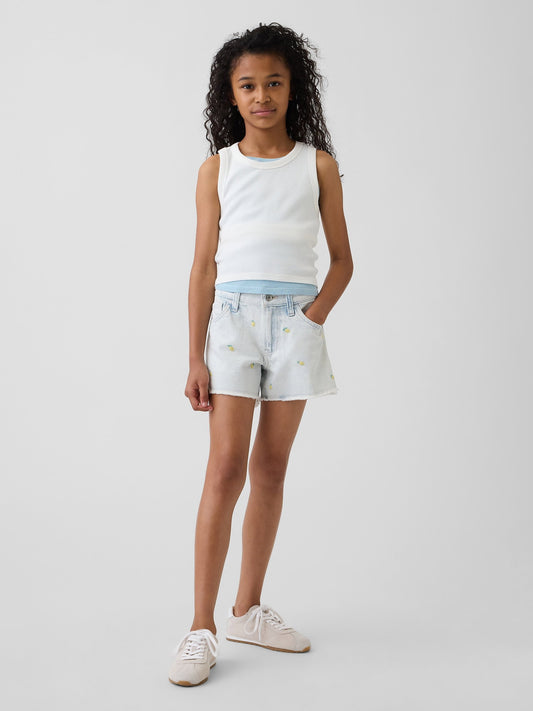 Açık Mavi Low Rise Stride Işlemeli Limon Denim Şort