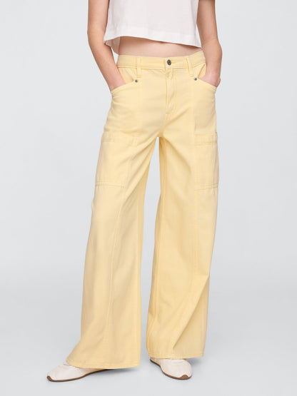 Sarı Baggy Utility Jean Pantolon