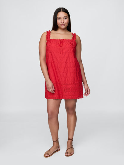 Kırmızı Gap × Dôen Eyelet Shift Mini Elbise