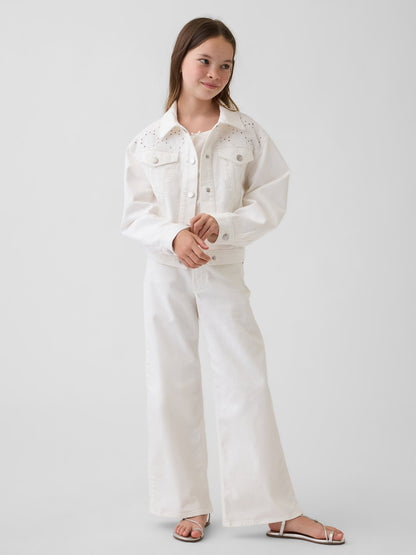 Beyaz Low Rise Stride Wide-leg Jean Pantolon