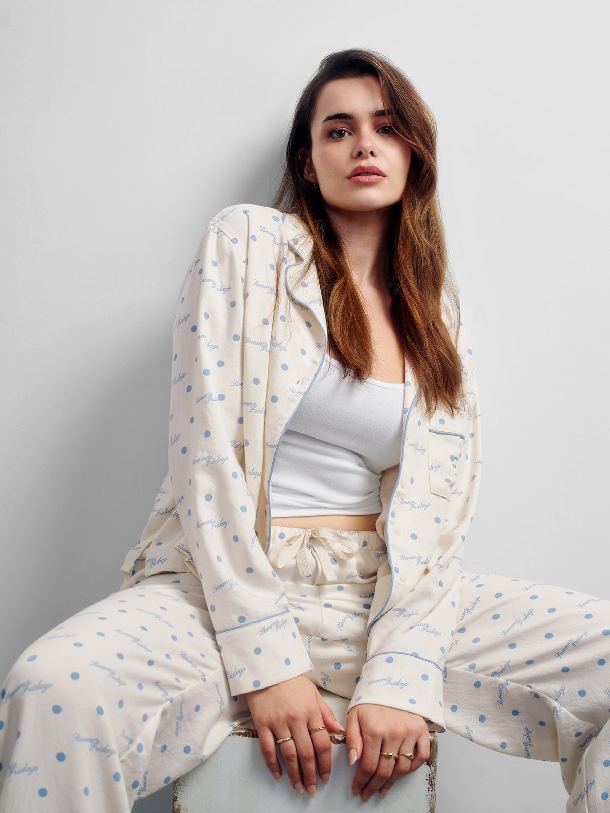 Kırık Beyaz Gap × Summer Fridays Relaxed Flannel Dotted Pijama Üstü