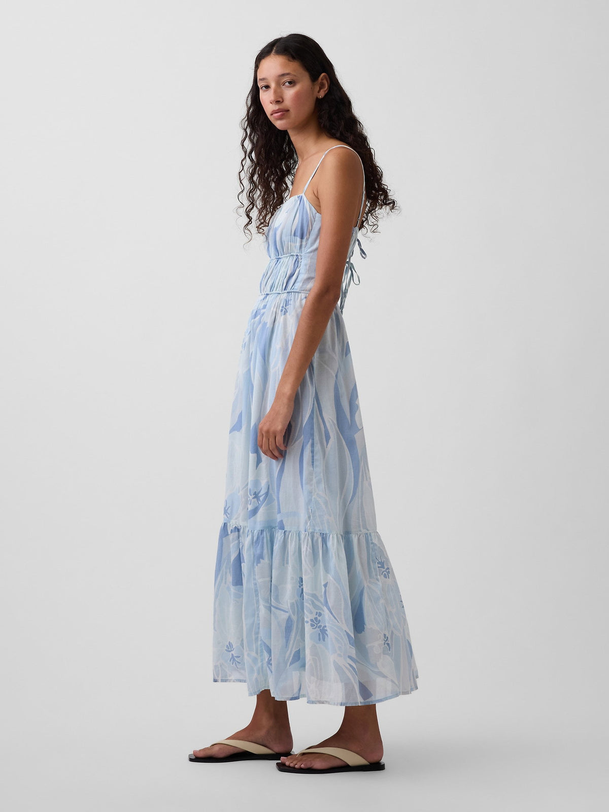 Açık Mavi Tiered Tie-back Maxi Elbise
